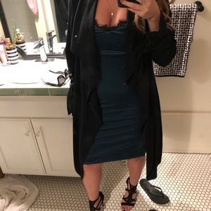 Teal Adrianna lace trim velour velvet slip dress